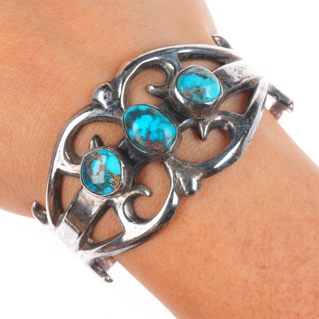 6.1" Vintage Navajo Bisbee turquoise cast sterling silver cuff bracelet