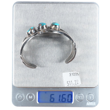 6.1" Vintage Navajo Bisbee turquoise cast sterling silver cuff bracelet