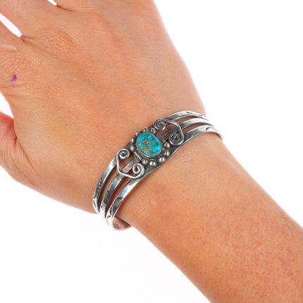 6.5" 1940 Lone Mountain spiderweb turquoise sterling silver Navajo cuff bracelet