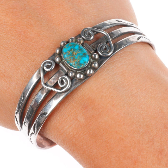 6.5" 1940 Lone Mountain spiderweb turquoise sterling silver Navajo cuff bracelet
