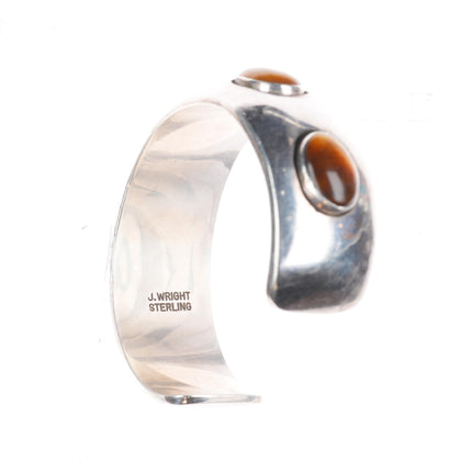 6.5" J Wright Southwestern modernist sterling silver tiger's eye cuff bracelet