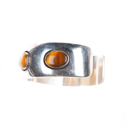 6.5" J Wright Southwestern modernist sterling silver tiger's eye cuff bracelet