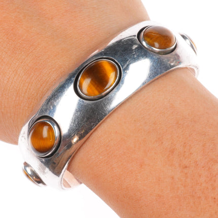 6.5" J Wright Southwestern modernist sterling silver tiger's eye cuff bracelet