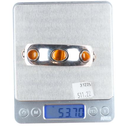 6.5" J Wright Southwestern modernist sterling silver tiger's eye cuff bracelet