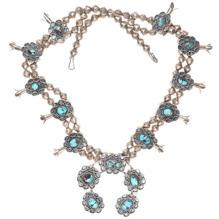 1960's Vintage Navajo sterling silver squash blossom necklace w/ nice turquoise
