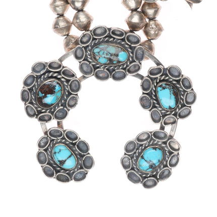 1960's Vintage Navajo sterling silver squash blossom necklace w/ nice turquoise