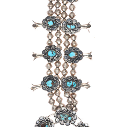 1960's Vintage Navajo sterling silver squash blossom necklace w/ nice turquoise