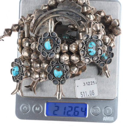 1960's Vintage Navajo sterling silver squash blossom necklace w/ nice turquoise