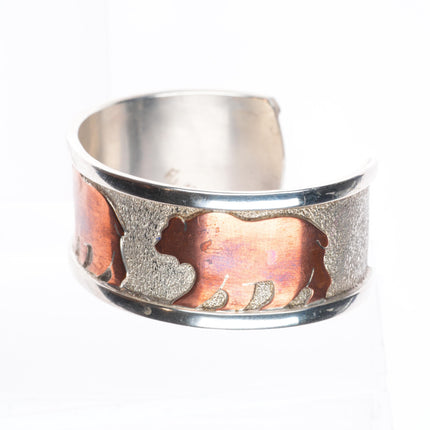 6.75" J Williams Native American sterling silver copper bears cuff bracelet