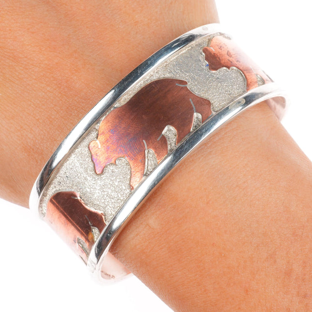 6.75" J Williams Native American sterling silver copper bears cuff bracelet