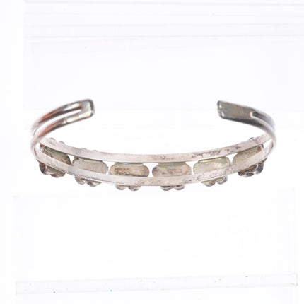 6.5" Vintage Dishta sterling silver flush inlay turquoise cuff bracelet