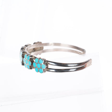 6.5" Vintage Dishta sterling silver flush inlay turquoise cuff bracelet
