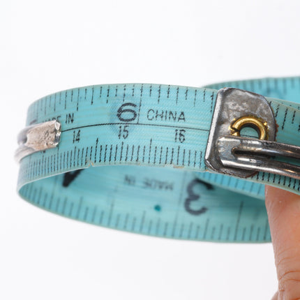 6.5" Vintage Dishta sterling silver flush inlay turquoise cuff bracelet