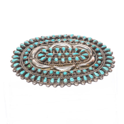 c1940 Big Vintage Zuni petit point turquoise bolo/pin/brooch sterling silver