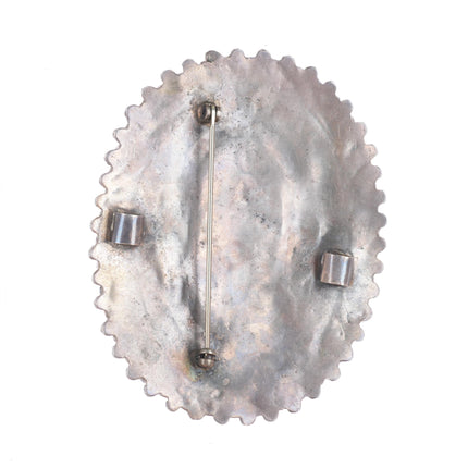 c1940 Big Vintage Zuni petit point turquoise bolo/pin/brooch sterling silver