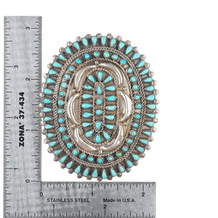 c1940 Big Vintage Zuni petit point turquoise bolo/pin/brooch sterling silver