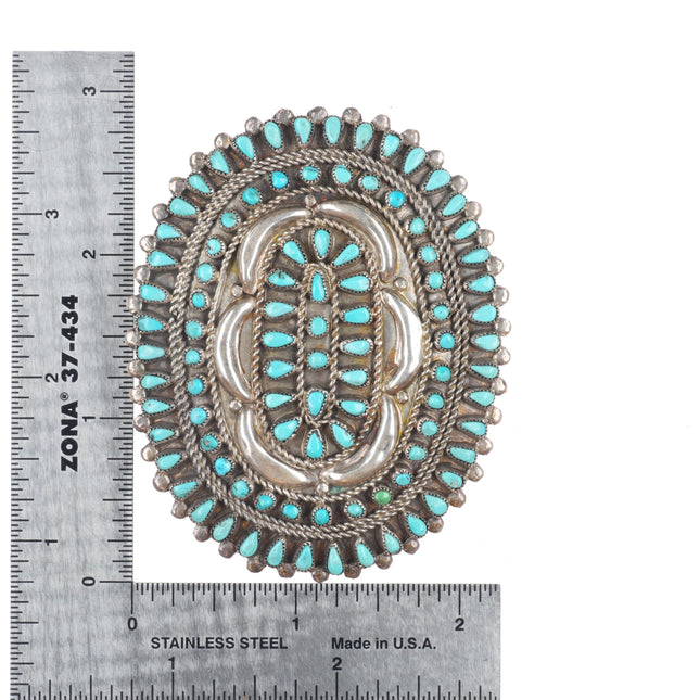 c1940 Big Vintage Zuni petit point turquoise bolo/pin/brooch sterling silver