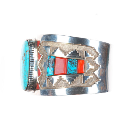 6.5" Michael Perry Navajo sterling silver, turquoise, coral horse cuff bracelet
