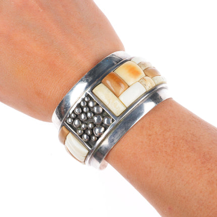 6.5" Vintage Jack Woolsey Versions Modernist sterling fossil cuff bracelet