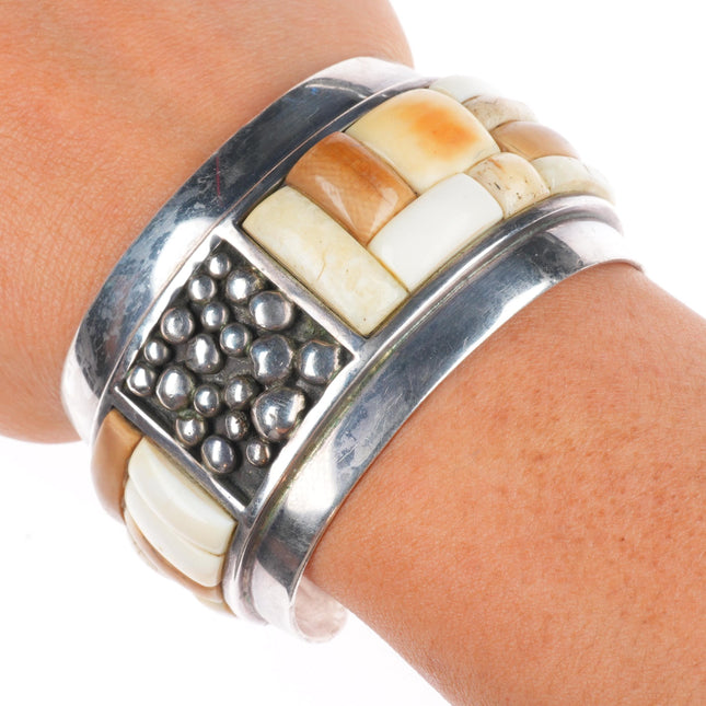 6.5" Vintage Jack Woolsey Versions Modernist sterling fossil cuff bracelet