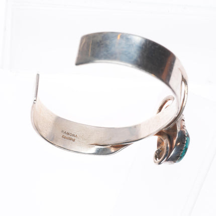 6.6" Ramona Loloma modernist sterling silver spiderweb turquoise cuff bracelet