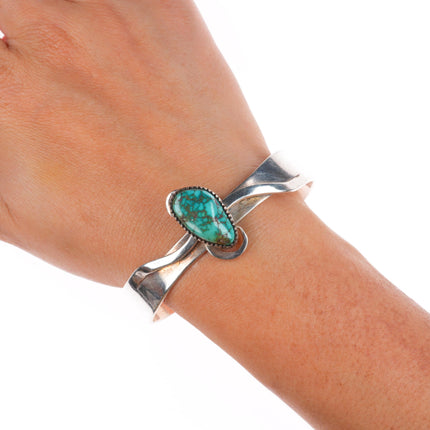 6.6" Ramona Loloma modernist sterling silver spiderweb turquoise cuff bracelet