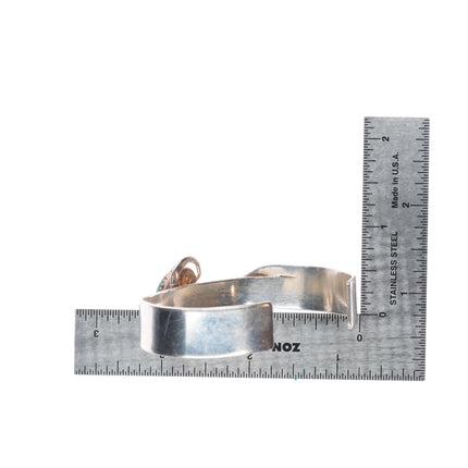 6.6" Ramona Loloma modernist sterling silver spiderweb turquoise cuff bracelet