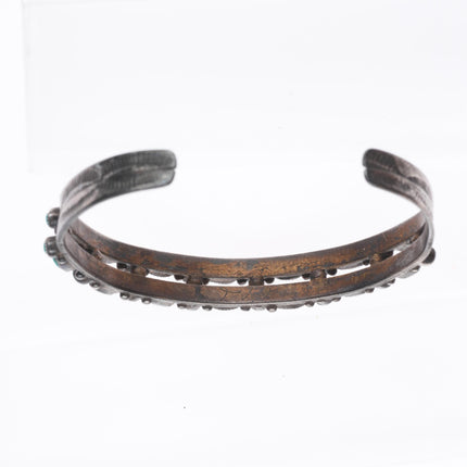 5.75" 1940's Vintage Zuni sterling silver dot-dot-dash turquoise cuff bracelet