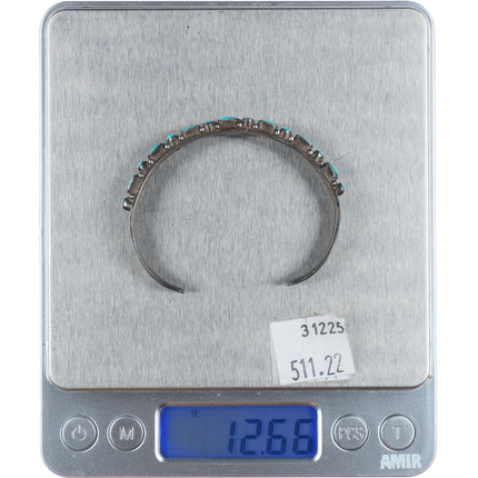 5.75" 1940's Vintage Zuni sterling silver dot-dot-dash turquoise cuff bracelet