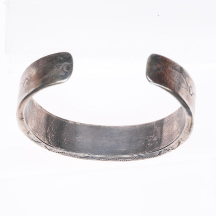 6" Vintage Zuni sterling silver yellow mother of pearl inlay cuff bracelet