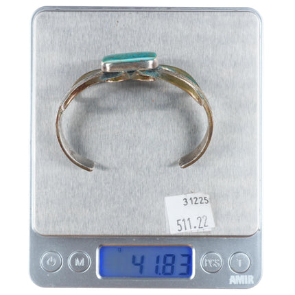 6.7" Vintage Zuni ingot silver high grade turquoise cast cuff bracelet