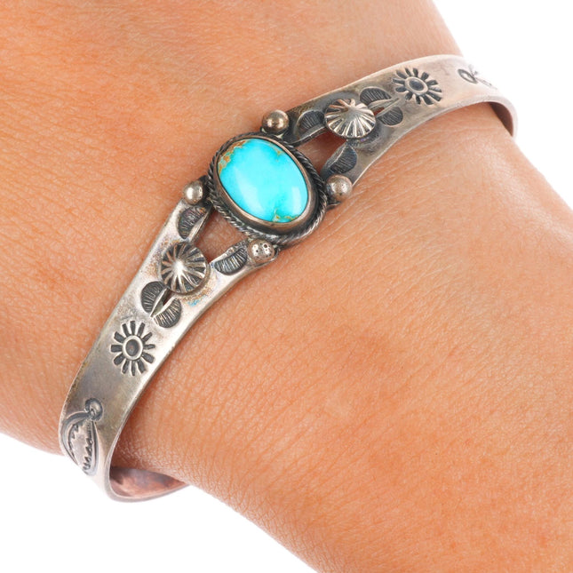 6.5" c1940's Vintage Navajo sterling silver high grade turquoise cuff bracelet