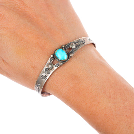 6.5" c1940's Vintage Navajo sterling silver high grade turquoise cuff bracelet