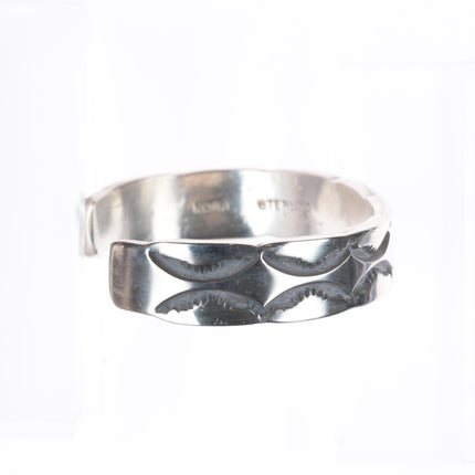 7.25" Nora Tahe Navajo sterling silver deep stamped heavy gauge cuff bracelet