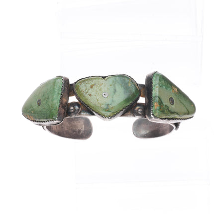 7.25" 30's-40's Navajo sterling silver Cerrillos turquoise heart cuff bracelet