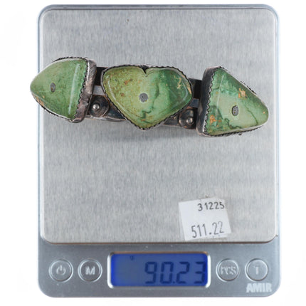 7.25" 30's-40's Navajo sterling silver Cerrillos turquoise heart cuff bracelet