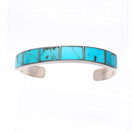 6.5" Vintage Zuni ingot/sterling silver turquoise channel inlay cuff bracelet