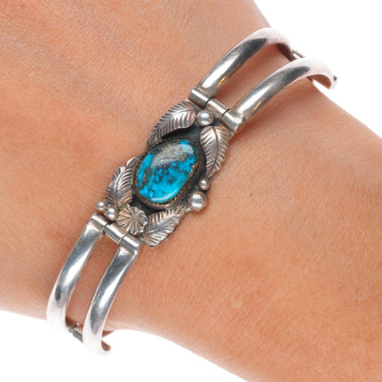 6.75" WW Navajo sterling silver Morenci turquoise vintage hinged bangle bracelet