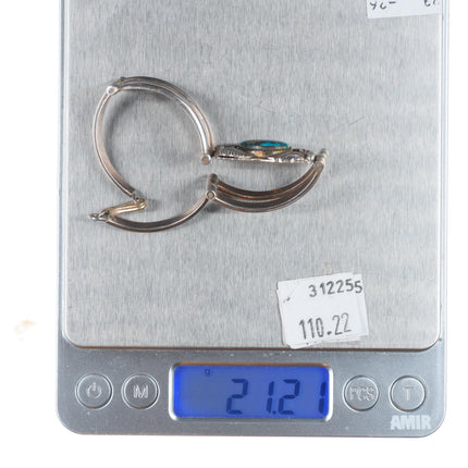 6.75" WW Navajo sterling silver Morenci turquoise vintage hinged bangle bracelet