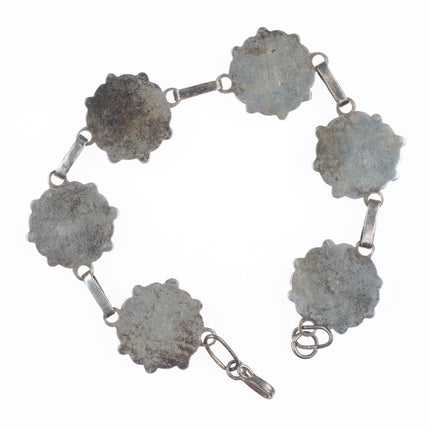 7" Vintage Zuni sterling silver channel inlay turquoise floriform link bracelet