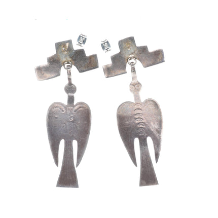Vintage Navajo sterling silver Peyote Bird hand stamped dangle earrings