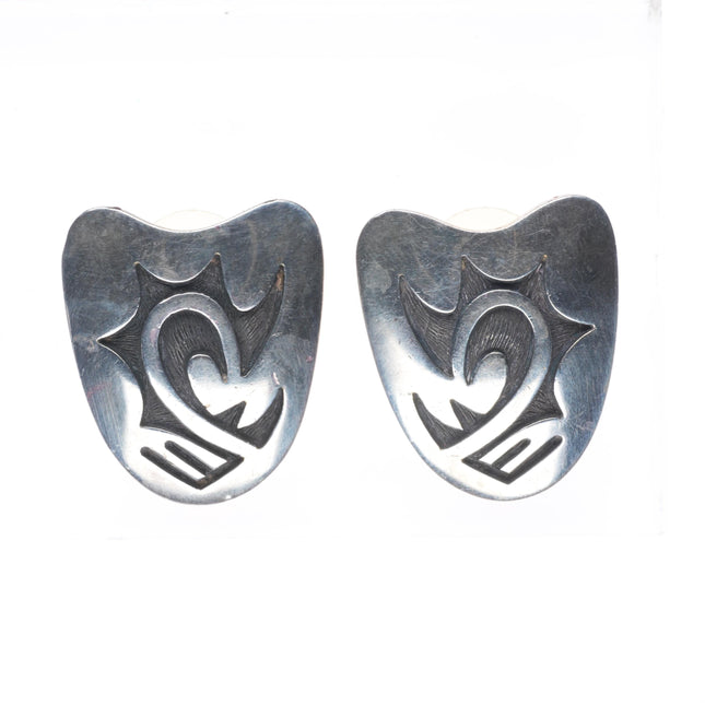 Bernard Dawahoya Hopi overlay vintage sterling silver clip-on earrings