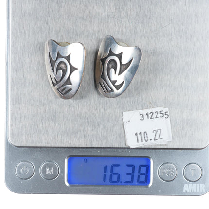 Bernard Dawahoya Hopi overlay vintage sterling silver clip-on earrings