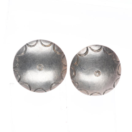 40's-50's Navajo sterling silver domed hand stamped screw back earrings