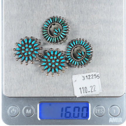 40's-50's Zuni petit point turquoise sterling silver clip-on earrings