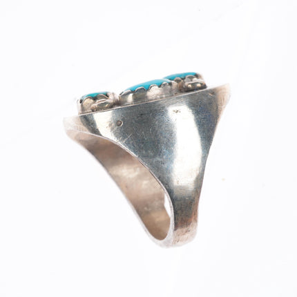 sz11 TU Big Zuni vintage sterling sliver flat top ring with turquoise
