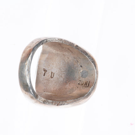 sz11 TU Big Zuni vintage sterling sliver flat top ring with turquoise