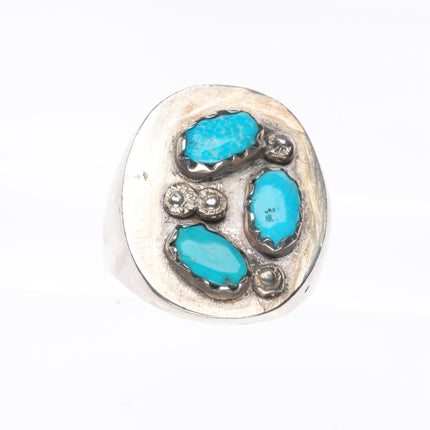 sz11 TU Big Zuni vintage sterling sliver flat top ring with turquoise
