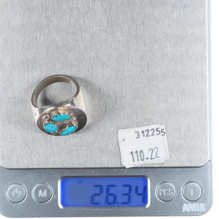sz11 TU Big Zuni vintage sterling sliver flat top ring with turquoise