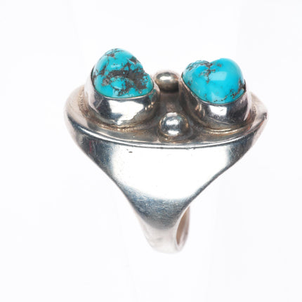 sz12 Vintage Navajo sterling silver 2 stone turquoise Men's ring